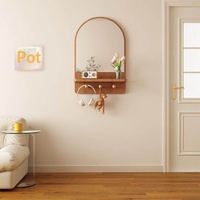 Miroir mural en aluminium en forme de capsule extraterrestre de style japonais et décoration murale artistique en bois pour maquillage