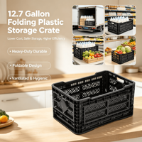 Caisse à lait pliable en plastique de 12,7 gallons, panier de rangement empilable, conteneur de transport logistique pour supermarché et entrepôt