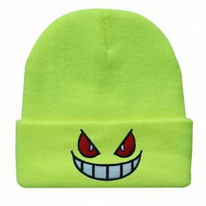 Nouveaux bonnets tricotés brodés à motif dessin animé grande bouche yeux rouges avec logo personnalisé, impression en relief, vente en gros - Product Image 5