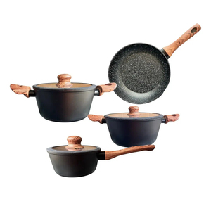 Juego de Utensilios de Cocina de 6 Piezas de Aluminio Forjado Antiadherente con Revestimiento de Cerámica y Mármol, Tapas de Vidrio de Silicona y Asas de Baquelita - Product Image 1