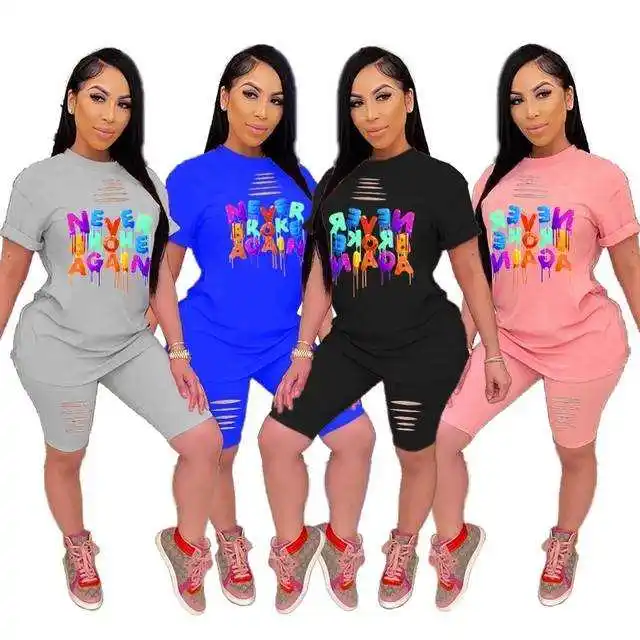 S TO 5XL European American women's color letter printing fashion sports leisure two piece set women clothing