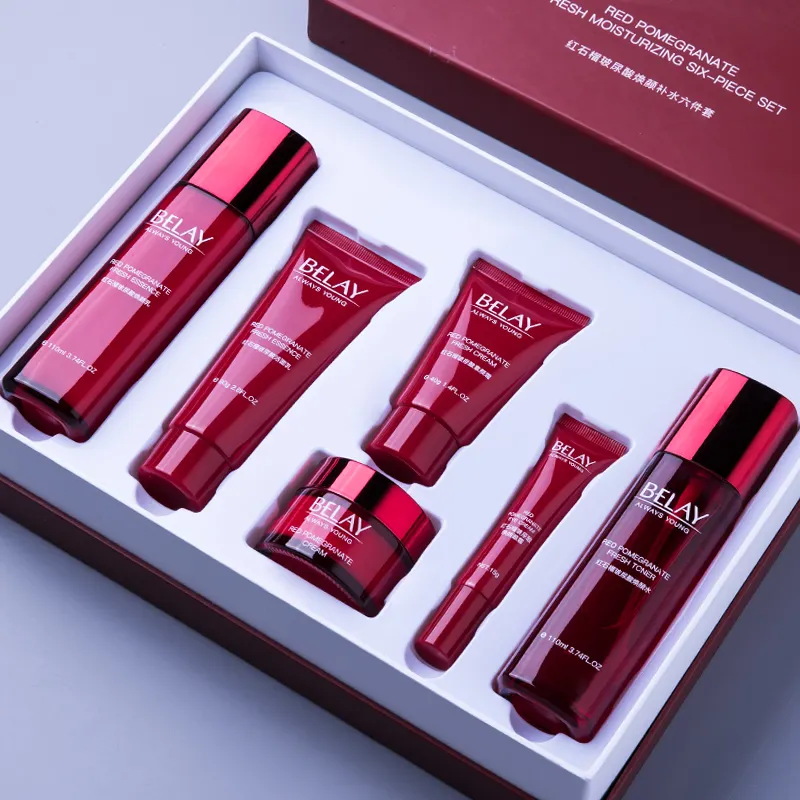 Private Label Pomegranate Skincare 6 Pcs Suit Face Whitening Anti Aging Repair Sets Facial Kit Nourishing Skin Care Set