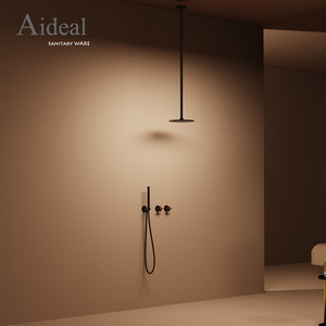 Robinet <span class=keywords><strong>de</strong></span> baignoire mural noir mat à commande croisée dissimulée, design premium unique, <span class=keywords><strong>2</strong></span> fonctions, avec douchette à main - Product Image 6