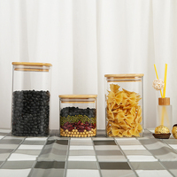 Bocaux de conservation hermétiques portables en verre borosilicate rond, vides, pour biscuits, avec couvercle en bambou