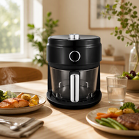 Petite friteuse à air compacte 4L, friteuse à air chaud électrique sans huile, panier en verre transparent, température réglable, cuisine