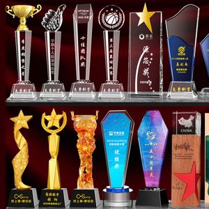 New Design Manufacturers Free, Customized <b>Engraved</b> Logo K9 Crystal Glass Metal Award <b>Trophy</b> Souvenir With Crown/ - Product Image 5