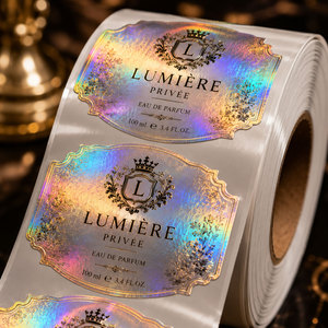 Rouleaux d'autocollants holographiques personnalisés pour parfums, étiquettes laser arc-en-ciel, film brillant, autocollants imprimés avec motifs personnalisés pour emballages cosmétiques - Product Image 4