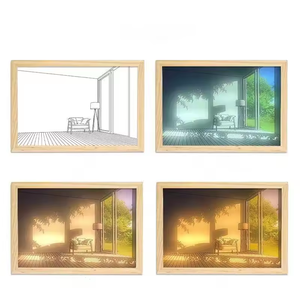 إطار صور خشبي من الألياف متوسطة الكثافة (MDF) مضيء بتقنية LED صديق للبيئة مع ظل الشمس، قابل لإعادة الشحن عبر USB، تصميم عصري لتزيين جدران غرفة المعيشة - Product Image 4