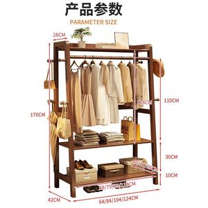 Solid Wood Floor Standing Coat <b>Rack</b> Walnut Color Simple Modern Design Bedroom Storage <b>Rack</b> With <b>Shelves</b> For Clothes And Shoes - Product Image 4