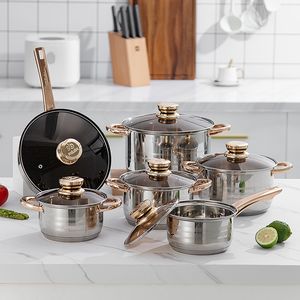 Mutfak eşyaları paslanmaz çelik çorba stok cam kapak için 12 adet indüksiyon tencere tencere setleri lüks otel restoran - Product Image 3
