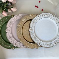 Décoration de table de mariage, assiettes rondes en plastique dorées de 13 pouces avec bordure en relief