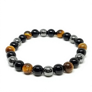 Bracelet en pierres naturelles perlées 8 mm Œil de tigre Agate noire Hématite Forme ronde polie Bijoux pour hommes - Product Image 1