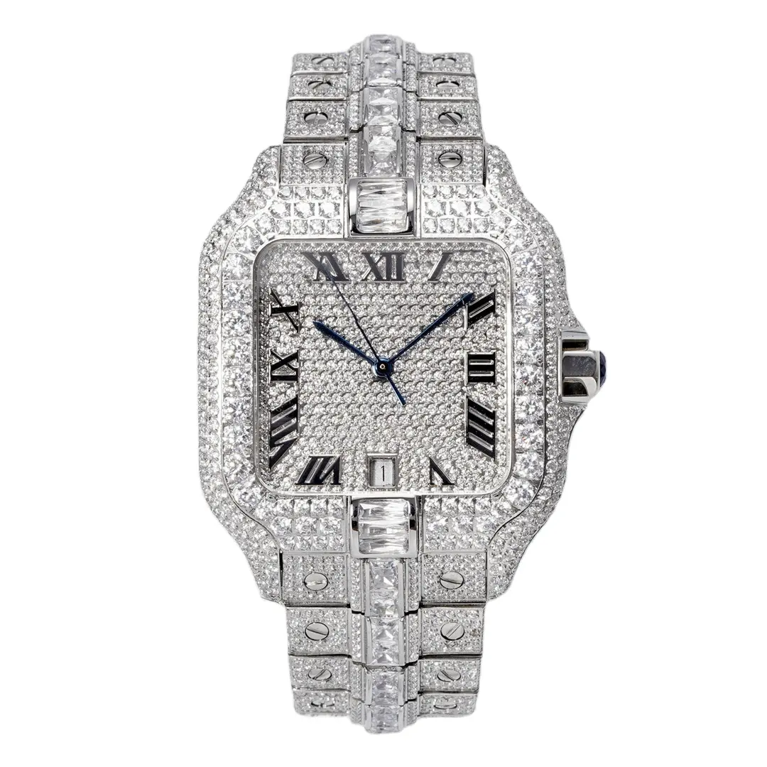 2024 Vierkante Horloge Voor Mannen Luxe Diamant Polshorloge Waterdichte Quartz Heren Horloges