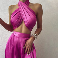 Combinaison ample et Sexy pour femme, nouvelle collection automne, col croisé, sans bretelles, pantalon large, couleur unie, Slip, Bandage, à dos nu