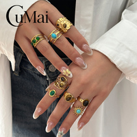 Ensemble de bagues CUMAI multi-styles de style méditerranéen avec acier inoxydable plaqué or et pierres incrustées pour femmes, bijoux vintage tendance, cadeau