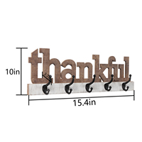 Crochets multifonctionnels décoratifs pour clés de Noël Décoration murale rustique en bois Panneau de remerciement Lettres en métal Crochet pour manteau