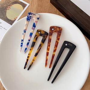 Épingle à <span class=keywords><strong>cheveux</strong></span> rétro haut de gamme personnalisée en forme de U en acétate avec <span class=keywords><strong>strass</strong></span> élégants pour femmes, bâtonnets à <span class=keywords><strong>cheveux</strong></span> de mode pour mariage - Product Image 1