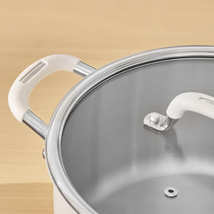 Cocotte en acier inoxydable triple couche avec couvercle en verre, poignée en silicone, sans revêtement, compatible lave-vaisselle, pour pâtes et bouillons - Product Image 4