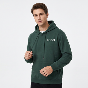 Sweat-shirt à capuche unisexe vert foncé, coupe classique, en molleton de coton, style streetwear décontracté avec logo imprimé sur le devant, respirant pour l'automne - Product Image 1