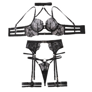 Ensemble de lingerie sexy Yicheng en dentelle brodée, soutien-gorge halter push-up, costume érotique, tenue intime féminine complète transparente - Product Image 5