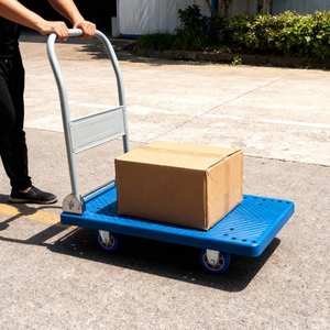 OEM Draagbare 250kg Capaciteit Vierwielige Zwenkwielen Inklapbare Staal-Kunststof Platte Kar Gereedschapsplatform Huishoudkar - Product Image 6