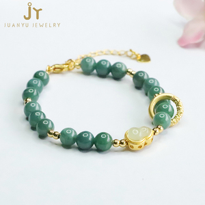 Braccialetti di giada verde in pietra naturale a forma di zucca con catena e maglie di giada Myanmar braccialetti gioielli alla moda Burma giadeite - Product Image 1