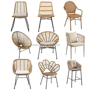 Factory Manufacturer Cheap Patio Furniture Outdoor Rattan Woven Rope Dining Chair Wood Garden Rattan Outdoor Chair