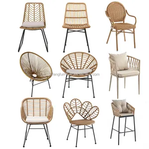 Fábrica Fabricante Barato Pátio Móveis Outdoor Rattan Woven Rope Jantar Cadeira Madeira Jardim Rattan Outdoor Chair