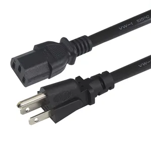 Plugue preto de 3 pinos para IEC C13 Extension principal NEMA, 14awg 16AWG 18AWG SVT SJT 1.8m 6ft US