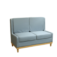 Canapé modulaire en tissu de style scandinave en bois clair avec table et chaises, lin bleu-gris pour café, librairie