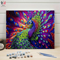 Fleurs bricolage peinture par numéros Kit pour adultes paon Design avec peintures acryliques peinture sur toile et fleur colorée pour la décoration murale de la chambre