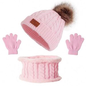 Wholesale Custom Children's Winter Warm Faux Fur Knitted Cap & Scarf Gloves 3-Piece Set-Skin-friendly 100% <b>Polyester</b> - Product Image 3