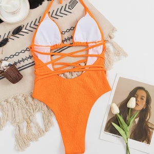 2025 été nouvelles femmes Orange une pièce Bikini taille haute creux maillot <span class=keywords><strong>de</strong></span> <span class=keywords><strong>bain</strong></span> jarretelle à lacets dos nu maillot <span class=keywords><strong>de</strong></span> <span class=keywords><strong>bain</strong></span> teint uni - Product Image 4