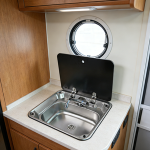 JDA Space-Saving Premium SS304 <strong>RV</strong> <strong>Sink</strong> Camper <strong>Kitchen</strong> <strong>Sink</strong> With Tempered Glass Lid For Caravan Trailers Motorhome &amp; Marine Use - Product Image 1