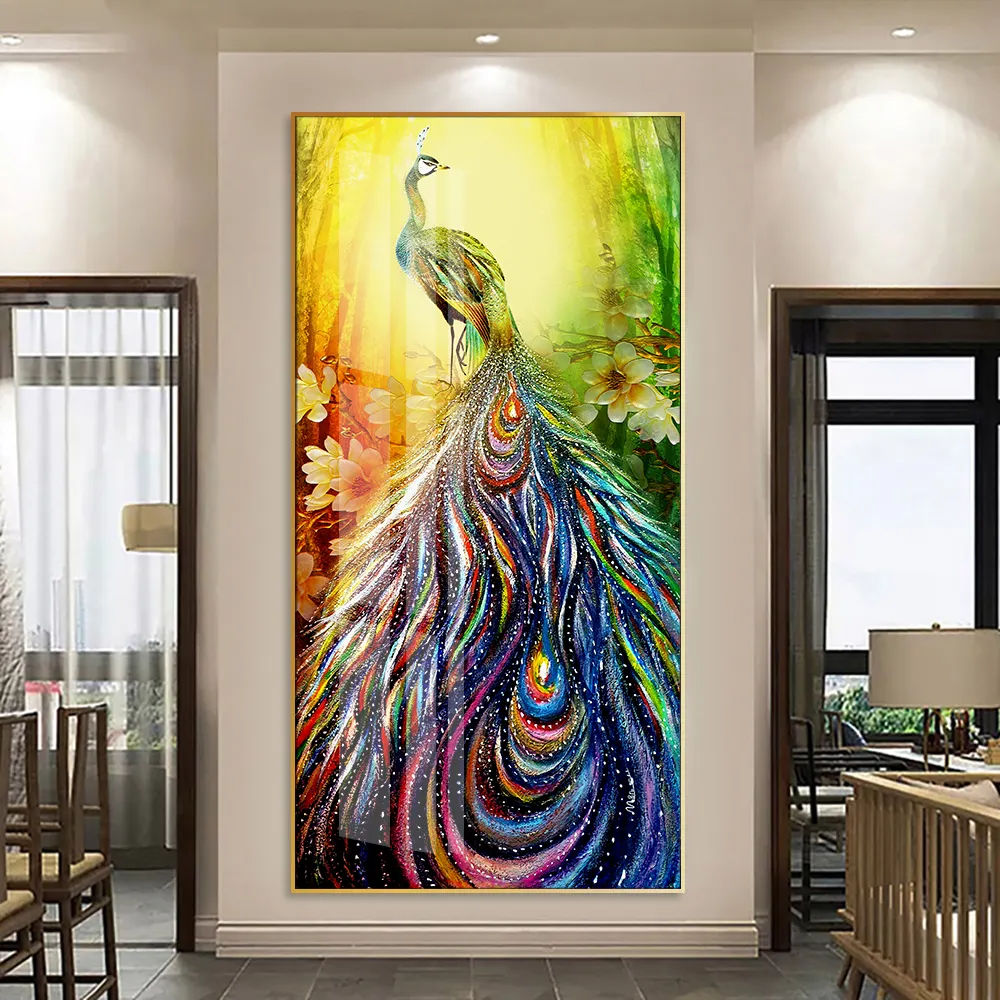 Hot Sale Modern 5D Diamond Crystal Porcelain Painting Art Animal Painting Poster Picture Peacock Style Art For Living Room Wall