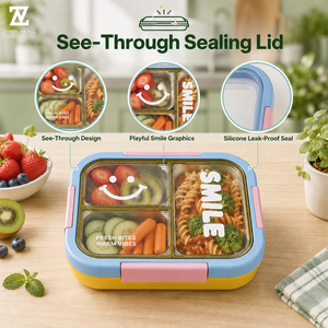 Boîte à lunch en acier inoxydable Zhenneng 1000 ml, 3 compartiments, compatible <span class=keywords><strong>micro</strong></span>-<span class=keywords><strong>ondes</strong></span>, boîte à lunch portable pour enfants avec couvercle - Product Image 1