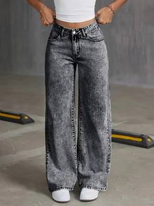 <span class=keywords><strong>Jeans</strong></span> a Gamba Larga in Denim <span class=keywords><strong>Grigio</strong></span> Traspirante ad Alta Elasticità per <span class=keywords><strong>Donna</strong></span>, Vita Alta, Taglie Forti, Tinta Unita, Casual, Lavabile, Spedizione Gratuita negli USA - Product Image 6