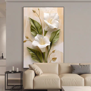 <span class=keywords><strong>Pintura</strong></span> Decorativa Moderna con Diseño Floral Blanco para Vestíbulo, Arte Mural para Pasillo de Restaurante, <span class=keywords><strong>Pintura</strong></span> Mural Abstracta con Textura 3D de <span class=keywords><strong>Cuero</strong></span> - Product Image 2