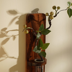 Florero de madera de estilo japonés montado en la pared, arreglo de flores cultivadas en agua de madera maciza, estante decorativo perforado sin agujeros para pared - Product Image 3