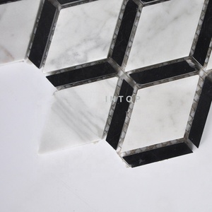 Nuovo Design Mosaico in Pietra Romboidale <span class=keywords><strong>Bianco</strong></span> <span class=keywords><strong>e</strong></span> <span class=keywords><strong>Nero</strong></span> per Decorazione d'Interni, Pavimenti <span class=keywords><strong>e</strong></span> Rivestimenti Murali - Product Image 3