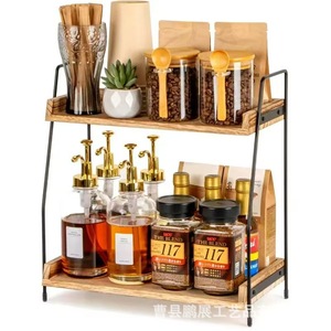 Double Layer Wooden Storage <b>Rack</b> With Iron Frame For Bathroom Kitchen Home Use Multifunctional Standing <b>Shelf</b> - Product Image 4