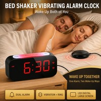 Jam Alarm Getar Elektronik Digital LED Lampu Berkedip, Getaran Kuat untuk Tidur Nyenyak, Pengguncang Tempat Tidur Elektronik untuk Tuli, Jam Meja