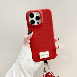 Étui de téléphone en <span class=keywords><strong>cuir</strong></span> vintage rouge pour 15promax 14promax 16promax 15pro 13promax Vente en gros avec chaîne - Product Image 2