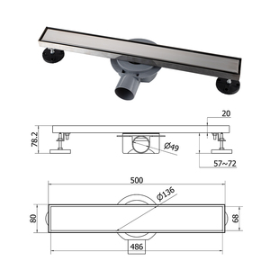 Ống thoát nước sàn nhà tắm hình chữ nhật <span class=keywords><strong>20</strong></span>-120cm, bề mặt chải, thép không gỉ 304, chống mùi, kiểu dài - Product Image 4