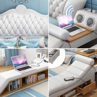 Juego de cama multifuncional de cuero genuino, muebles con almacenamiento, tamaño king, moderno e inteligente