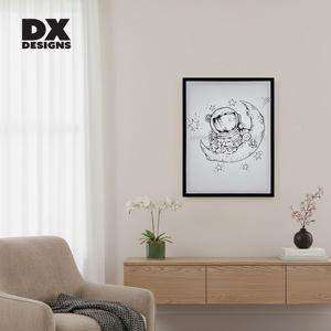 Tranh in vải bố khung tranh nghệ thuật hiện đại theo phong cách <span class=keywords><strong>Line</strong></span> <span class=keywords><strong>Art</strong></span> - chủ đề phi hành gia trên mặt trăng, bán buôn của DX Designs - Trang trí tường cho phòng trẻ em & nhà cửa - Product Image 4