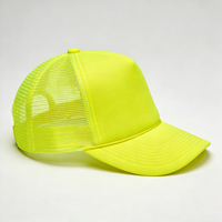 Casquettes de camionneur personnalisées vintage jaune fluo néon, 5 panneaux, en maille unie, avec fermeture snapback en mousse, pour le streetwear extérieur