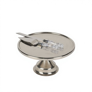 Decorative Modern Round <b>Cake</b> <b>Stand</b> with Crystal Handle Knife and Server <b>Set</b> Reusable for Party Serving Tableware Decor - Product Image 1