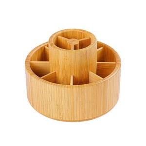 Bamboo <b>Rotating</b> Pen Holder Round 360 Degree <b>Desk</b> Organizer Natural Wood Color Multi Compartment Storage Box - Product Image 5