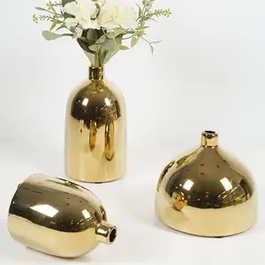 europäische art modern galvanisierung gold luxus kleine knopf blume vasen gold heimdekoration keramik vase